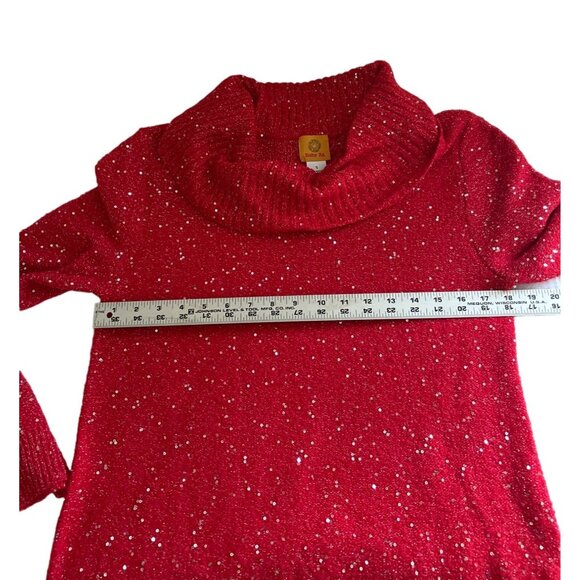 Ruby Rd. Red Sequin Cowl Neck Long Sleeve Sweater Size Small - Picture 7 of 9